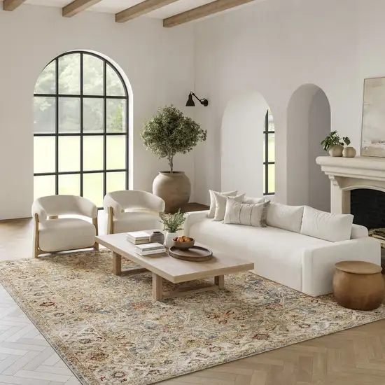 Blue Floral Distressed Area Rug Photo 5