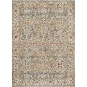 Photo of Blue Floral Distressed Area Rug