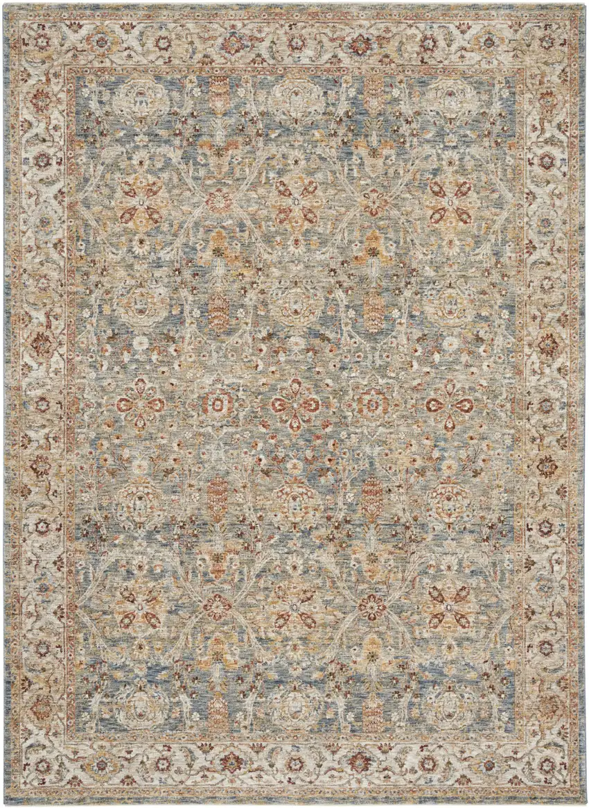 Blue Floral Distressed Area Rug Photo 2