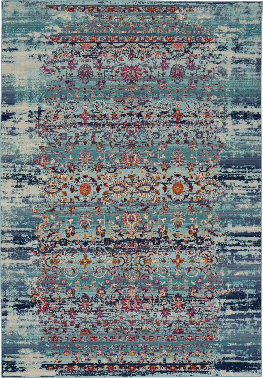 Blue Floral Distressed Area Rug Photo 8