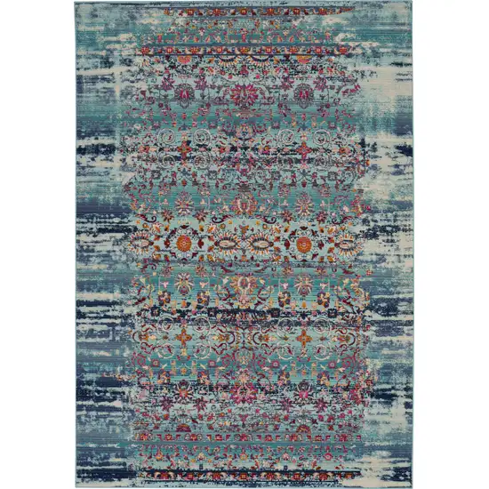 Blue Floral Distressed Area Rug Photo 8