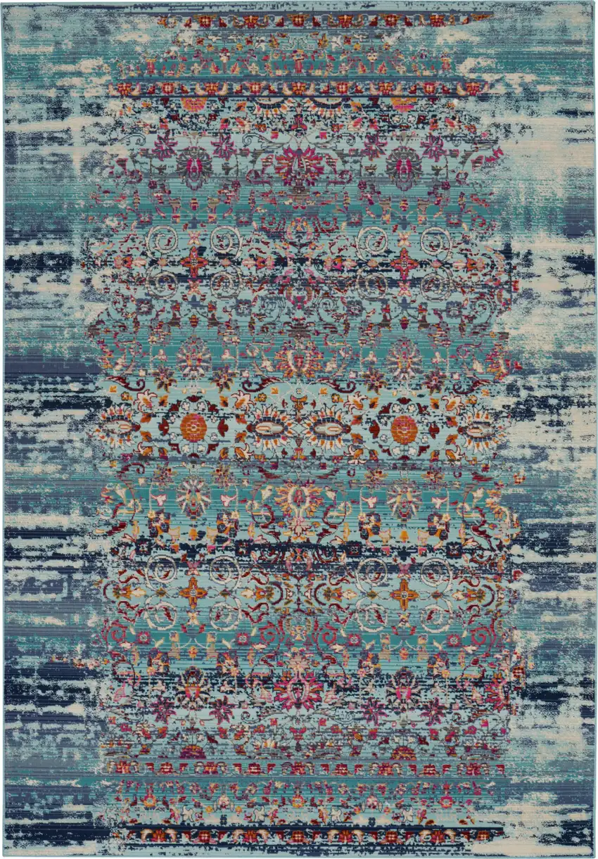 Blue Floral Distressed Area Rug Photo 8