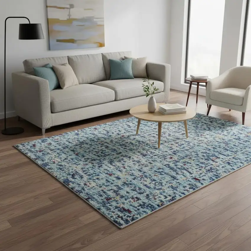 Blue Floral Distressed Area Rug Photo 1