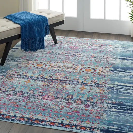 Blue Floral Distressed Area Rug Photo 7