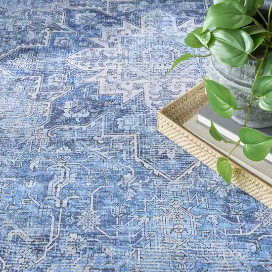 Blue Floral Distressed Area Rug Photo 6