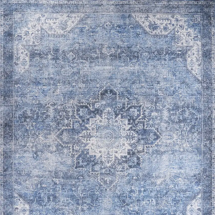 Blue Floral Distressed Area Rug Photo 8