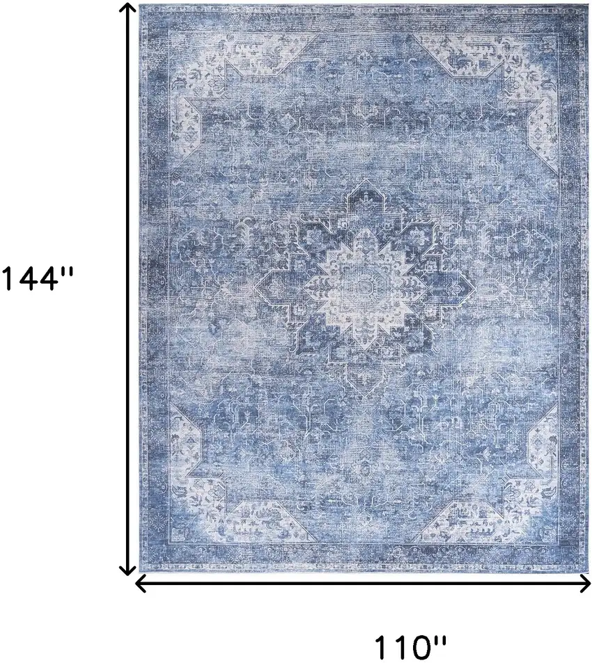 Blue Floral Distressed Area Rug Photo 3