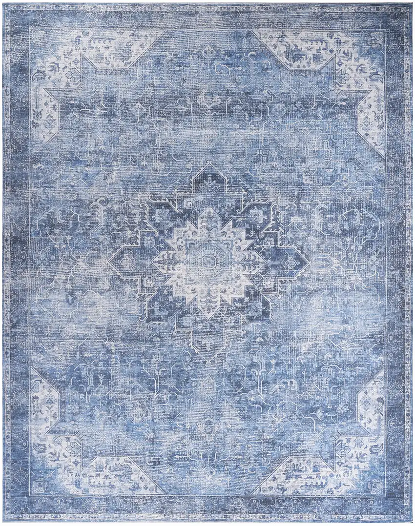 Blue Floral Distressed Area Rug Photo 8