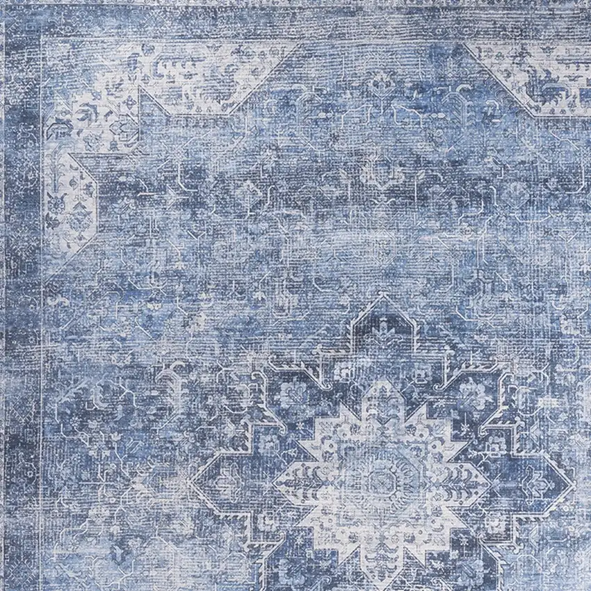 Blue Floral Distressed Area Rug Photo 9