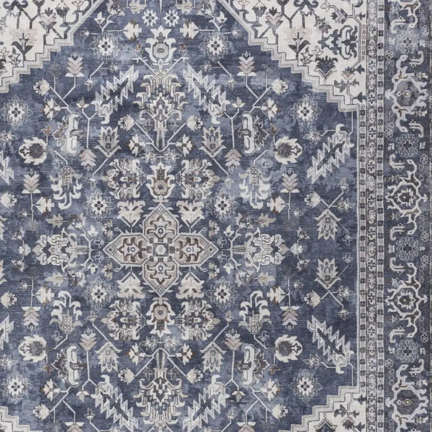 Blue Floral Distressed Area Rug Photo 9