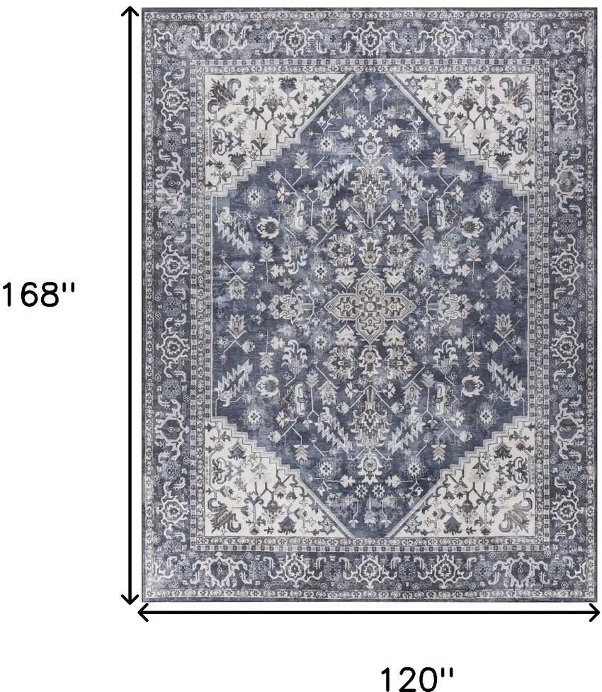 Blue Floral Distressed Area Rug Photo 3