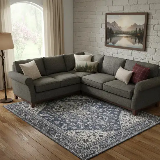 Blue Floral Distressed Area Rug Photo 1