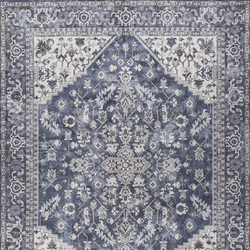 Blue Floral Distressed Area Rug Photo 8