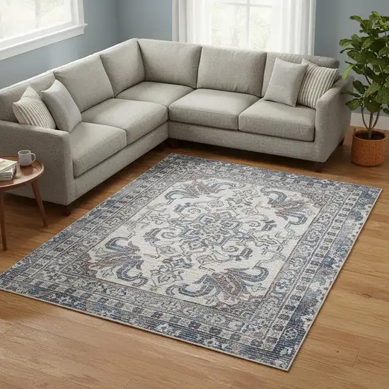 Blue Floral Distressed Area Rug Photo 1