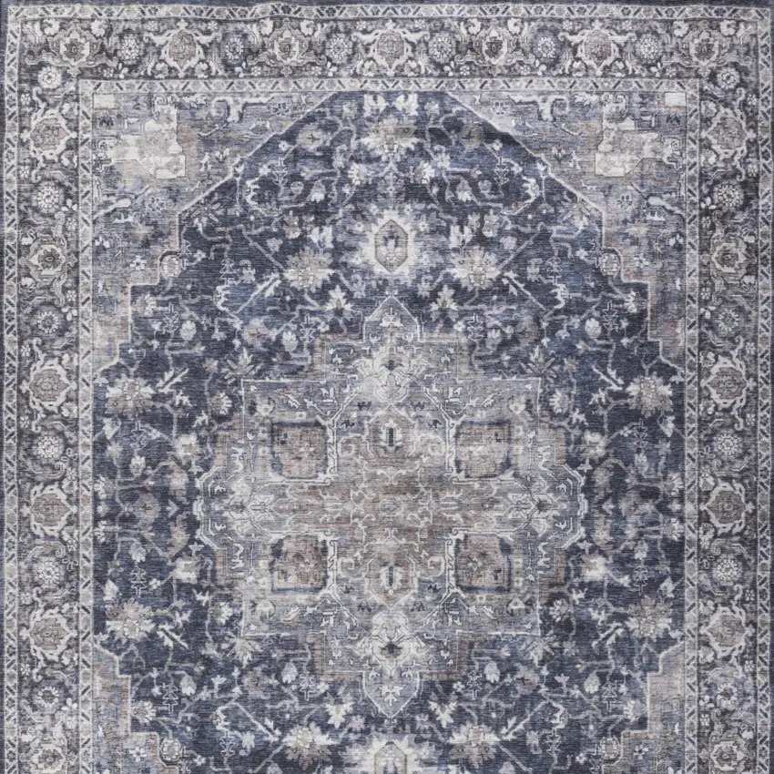 Blue Floral Distressed Area Rug Photo 9