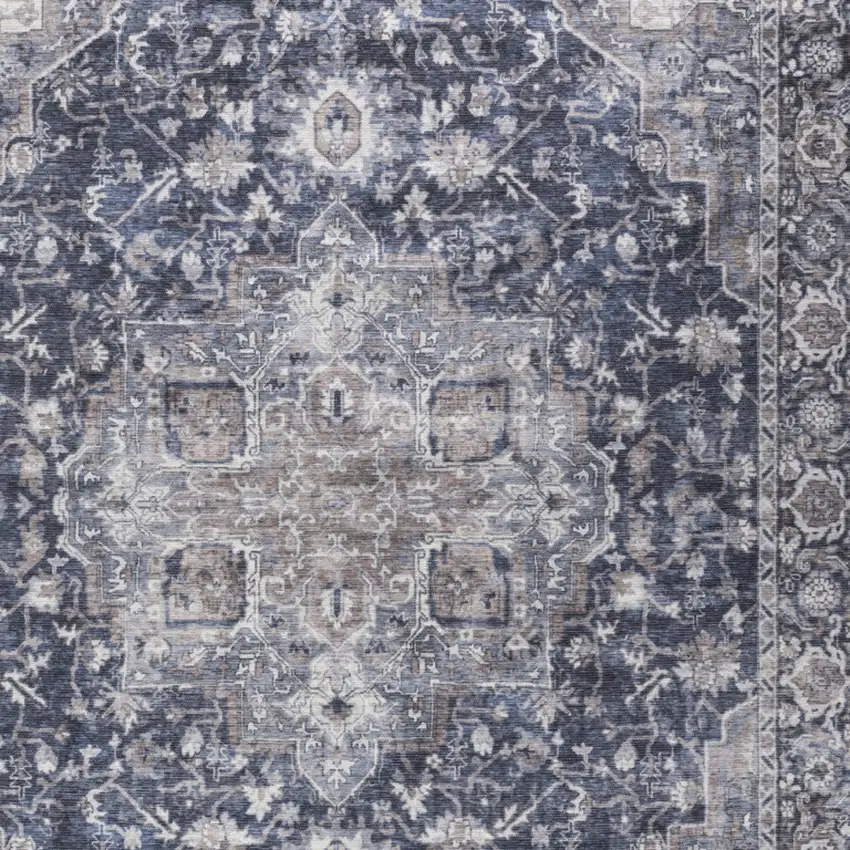 Blue Floral Distressed Area Rug Photo 8