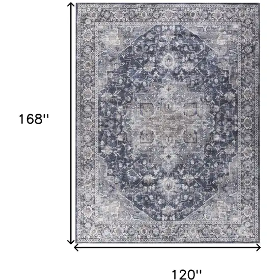 Blue Floral Distressed Area Rug Photo 3