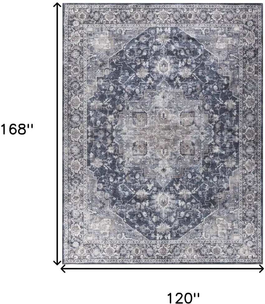 Blue Floral Distressed Area Rug Photo 3