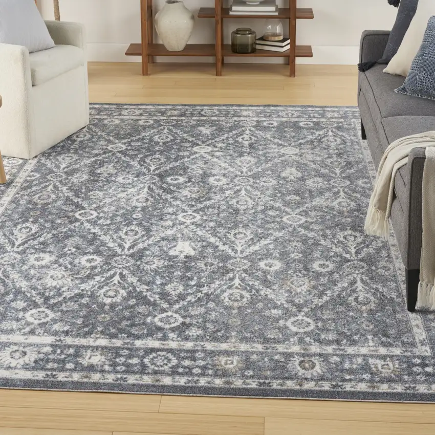 Blue Floral Distressed Area Rug Photo 4