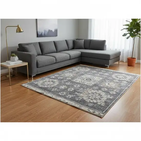 Blue Floral Distressed Area Rug Photo 1
