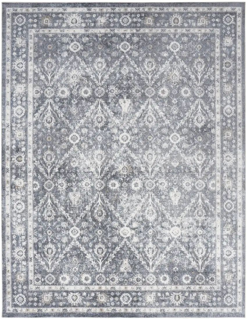 Blue Floral Distressed Area Rug Photo 7