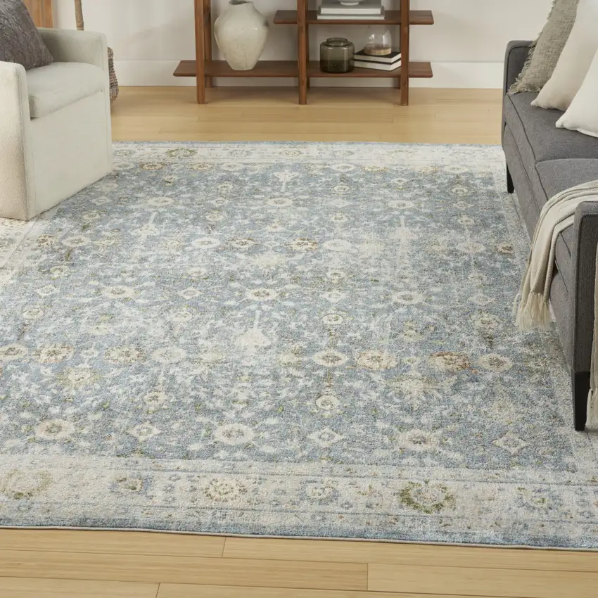 Blue Floral Distressed Area Rug Photo 3