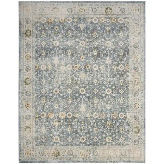 Blue Floral Distressed Area Rug Photo 5