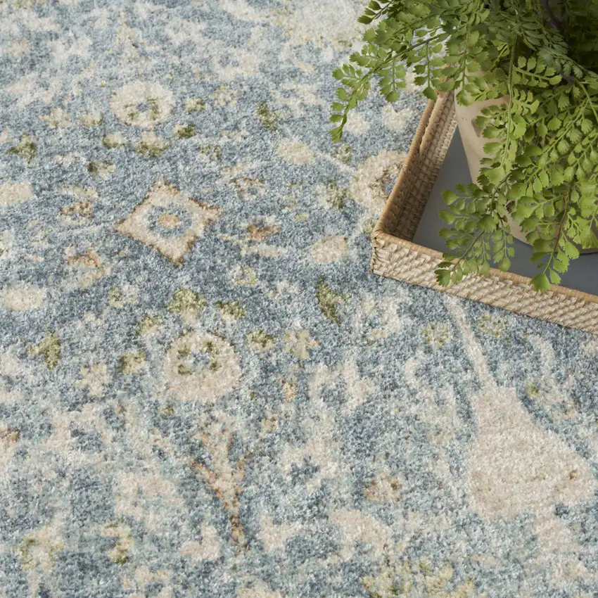 Blue Floral Distressed Area Rug Photo 9