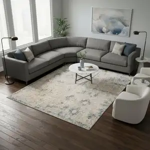 Photo of Blue Floral Distressed Area Rug