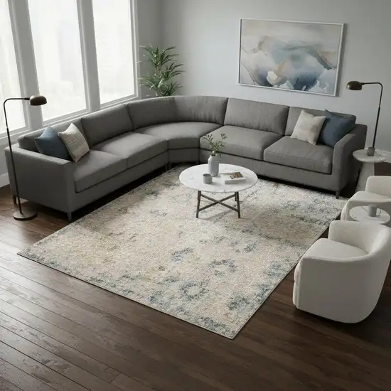 Blue Floral Distressed Area Rug Photo 1