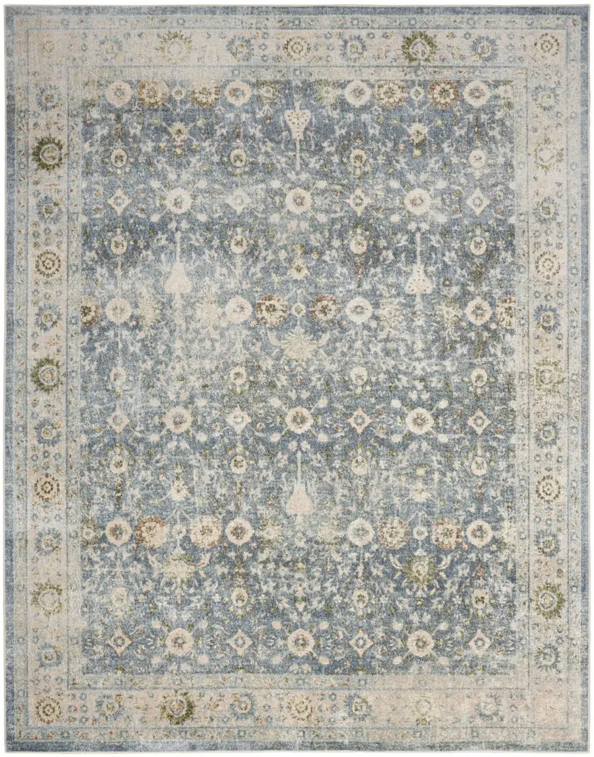 Blue Floral Distressed Area Rug Photo 7