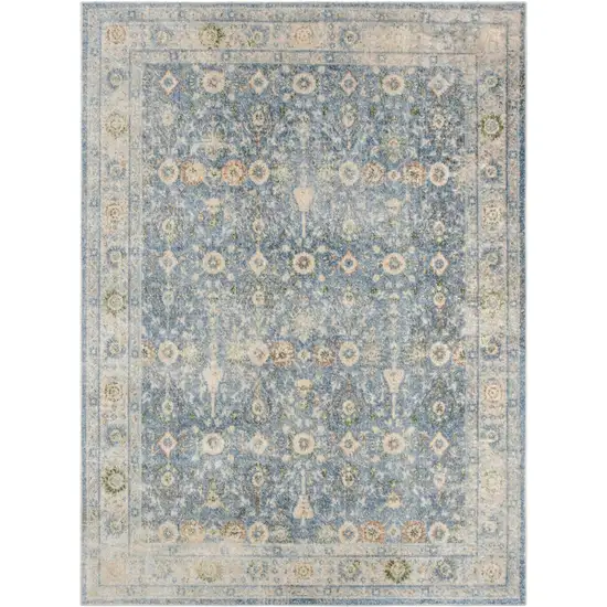Blue Floral Distressed Area Rug Photo 2