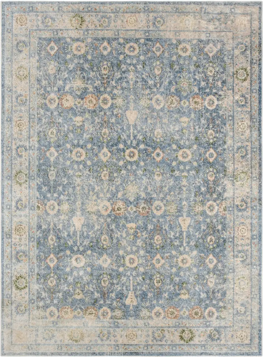 Blue Floral Distressed Area Rug Photo 2