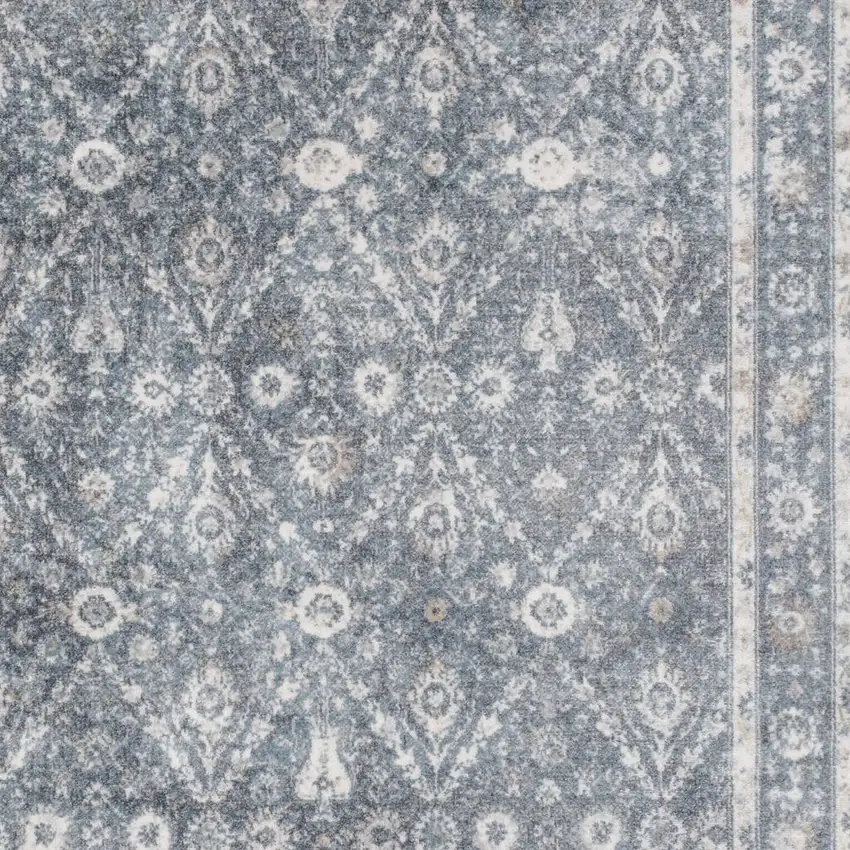 Blue Floral Distressed Area Rug Photo 2