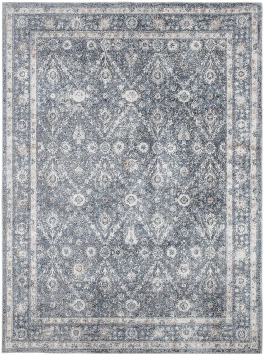 Blue Floral Distressed Area Rug Photo 8