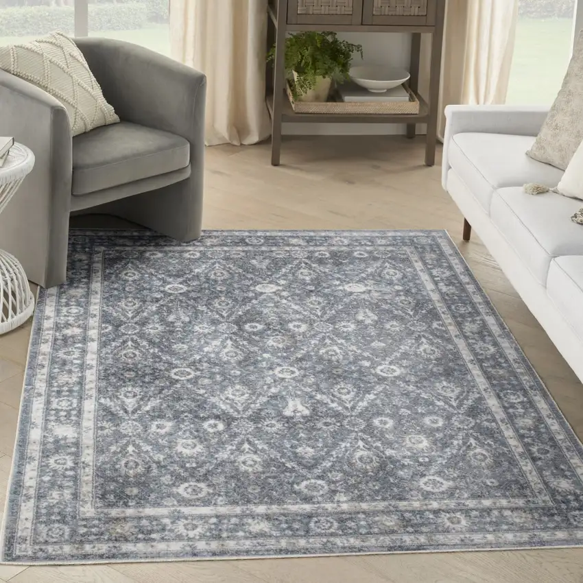 Blue Floral Distressed Area Rug Photo 5