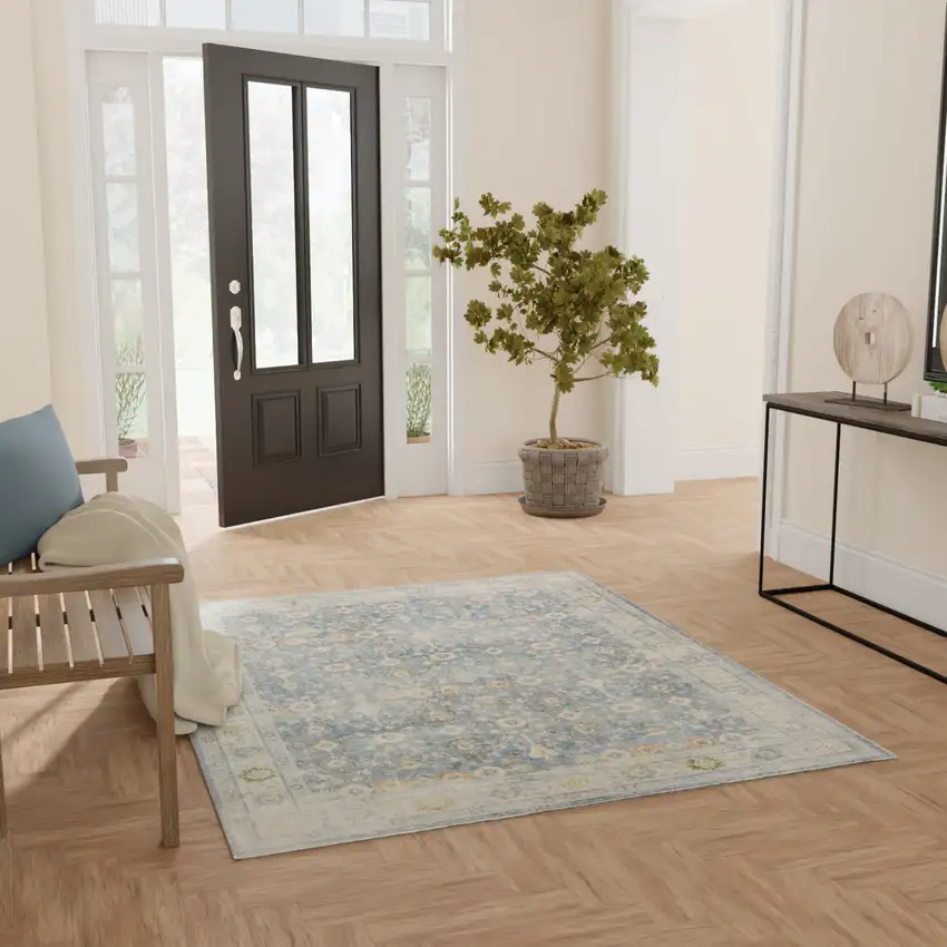 Blue Floral Distressed Area Rug Photo 5