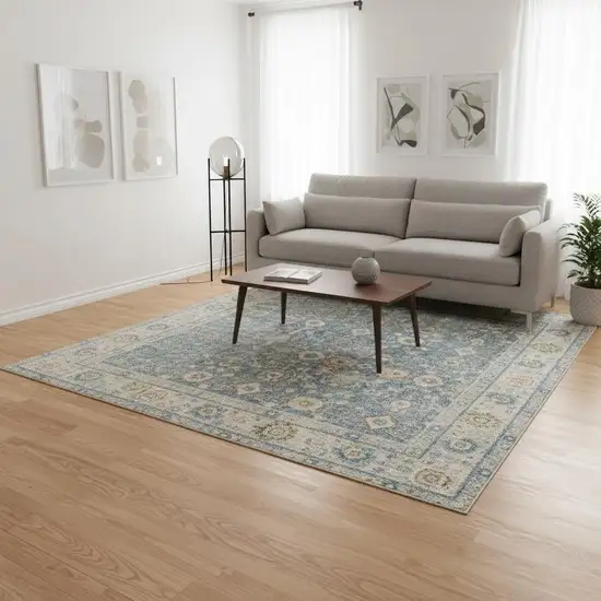 Blue Floral Distressed Area Rug Photo 1