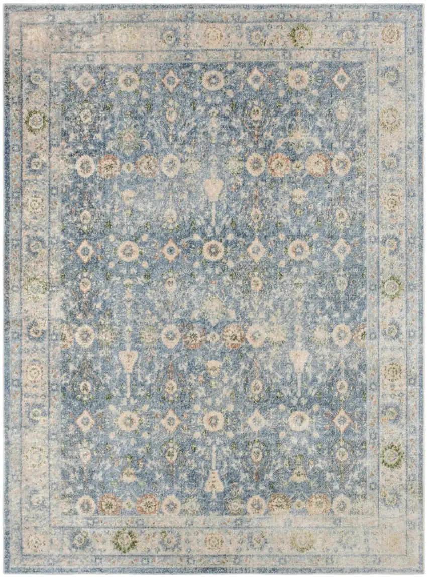 Blue Floral Distressed Area Rug Photo 7