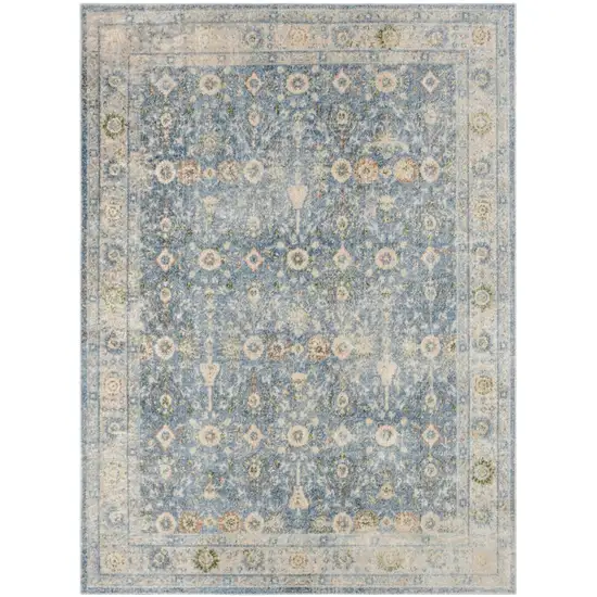 Blue Floral Distressed Area Rug Photo 7