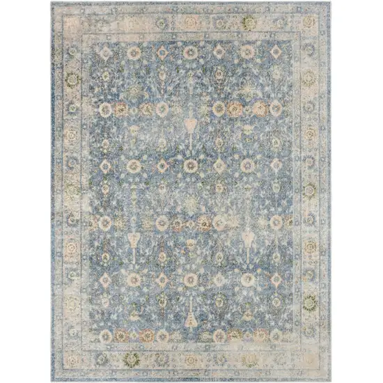 Blue Floral Distressed Area Rug Photo 3
