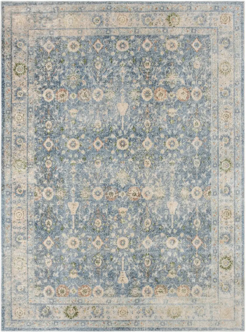 Blue Floral Distressed Area Rug Photo 3