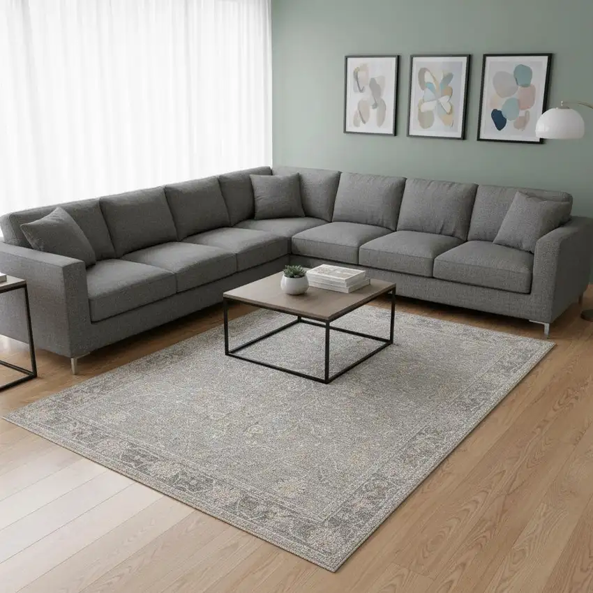 Blue Floral Distressed Area Rug Photo 1