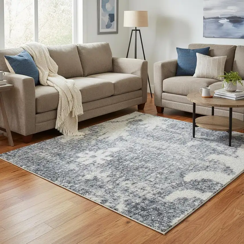 Blue Floral Distressed Area Rug Photo 1