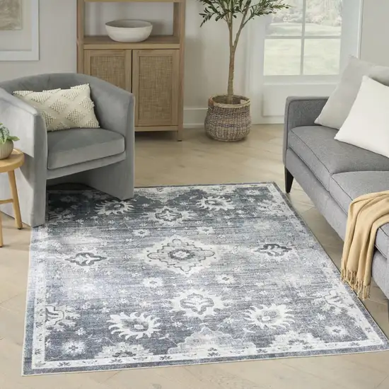 Blue Floral Distressed Area Rug Photo 5