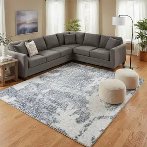 Photo of Blue Floral Distressed Area Rug