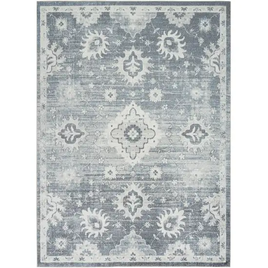 Blue Floral Distressed Area Rug Photo 7