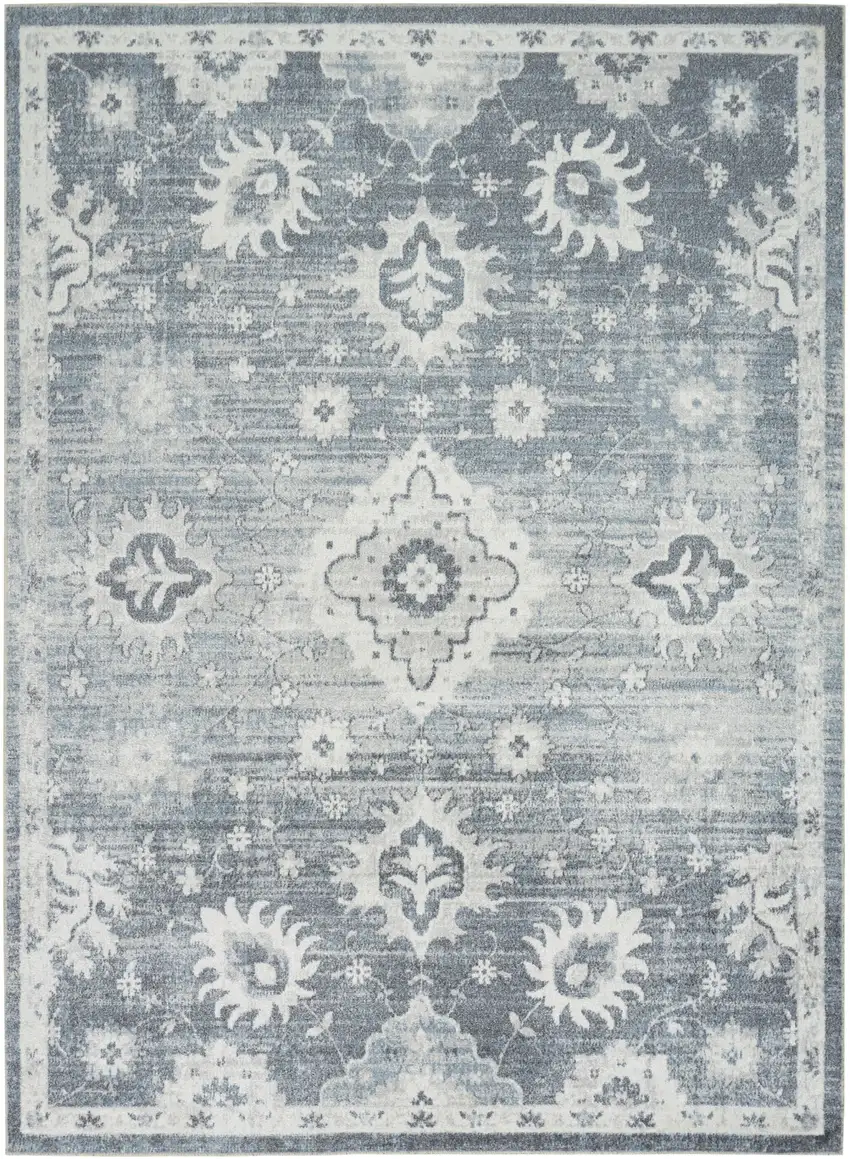 Blue Floral Distressed Area Rug Photo 7