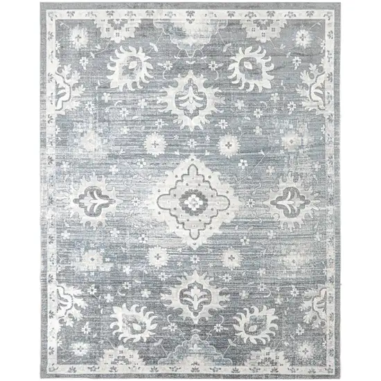 Blue Floral Distressed Area Rug Photo 7