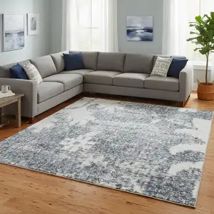 Photo of Blue Floral Distressed Area Rug
